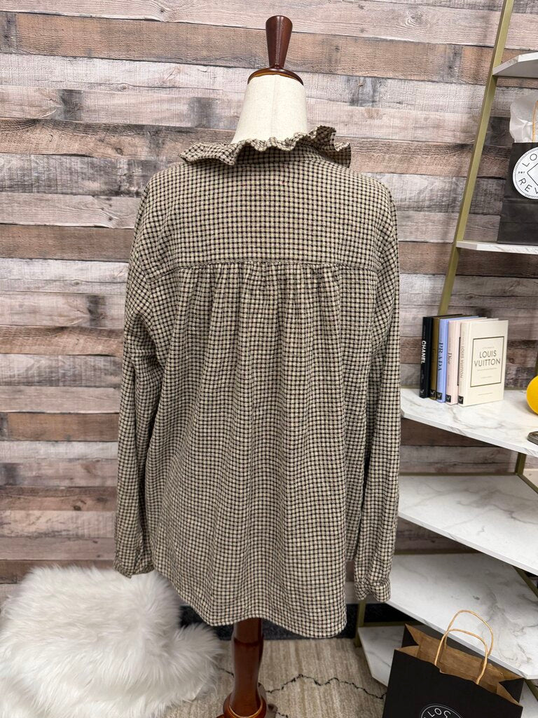 Xirena Black & Tan Gingham Check Ruffle Collar