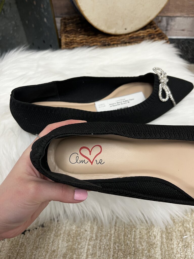 Amore Black Ballet Flats w/Sparkle Bows