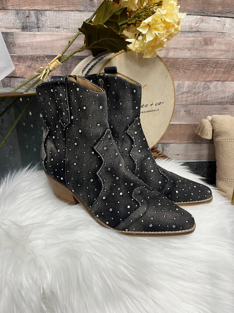 Hey Girl by Corkys Grey Rhinestone Studded Bootie