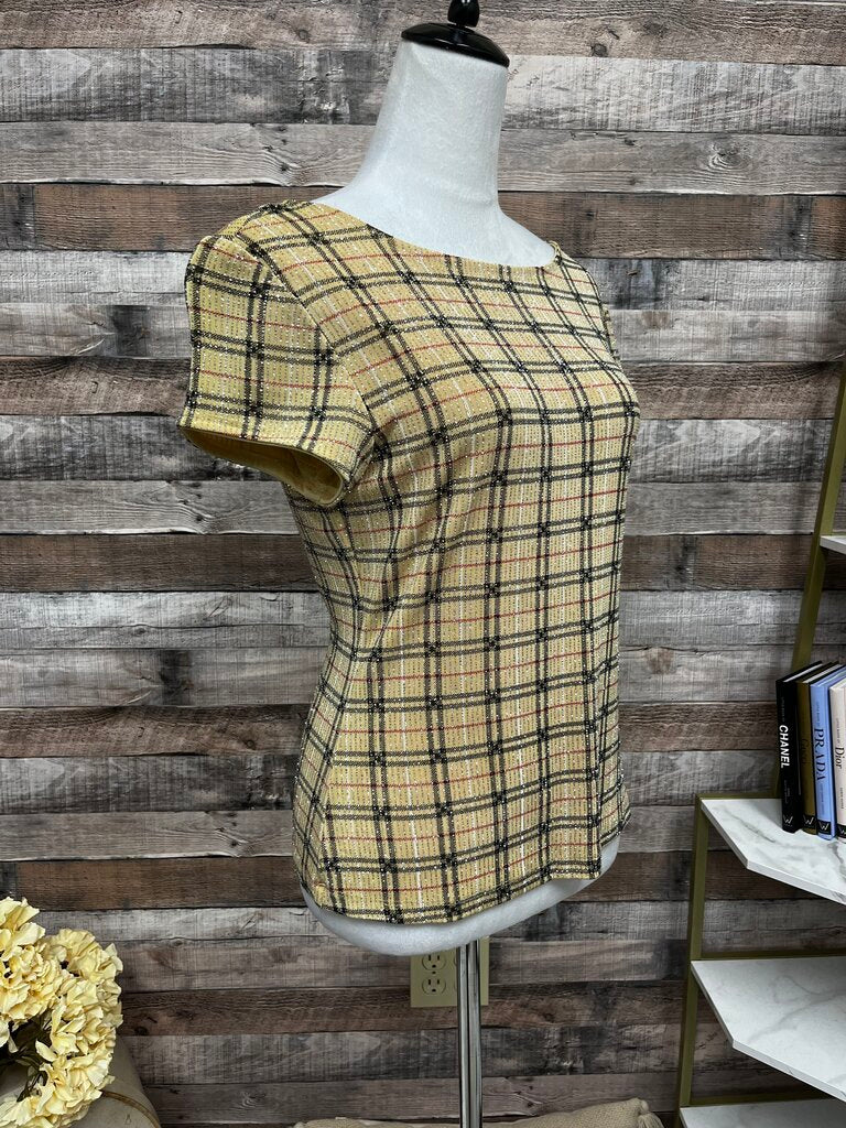John Roberts Plaid Sparkle Short Sleeve Blouse