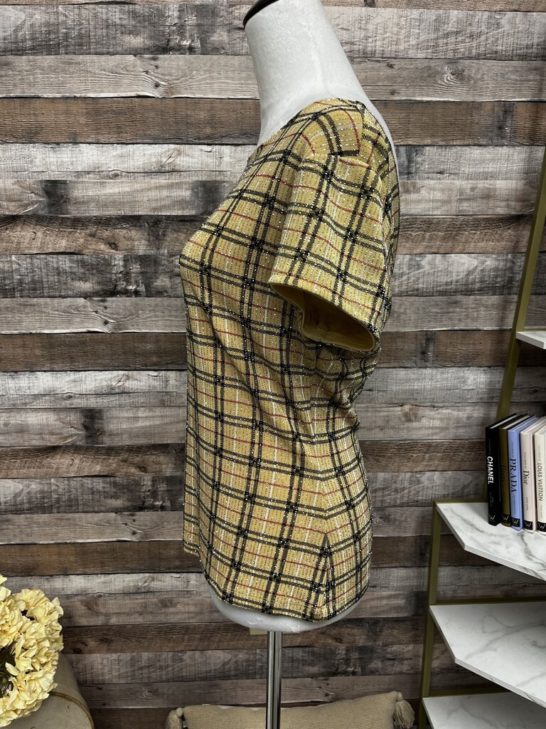 John Roberts Plaid Sparkle Short Sleeve Blouse