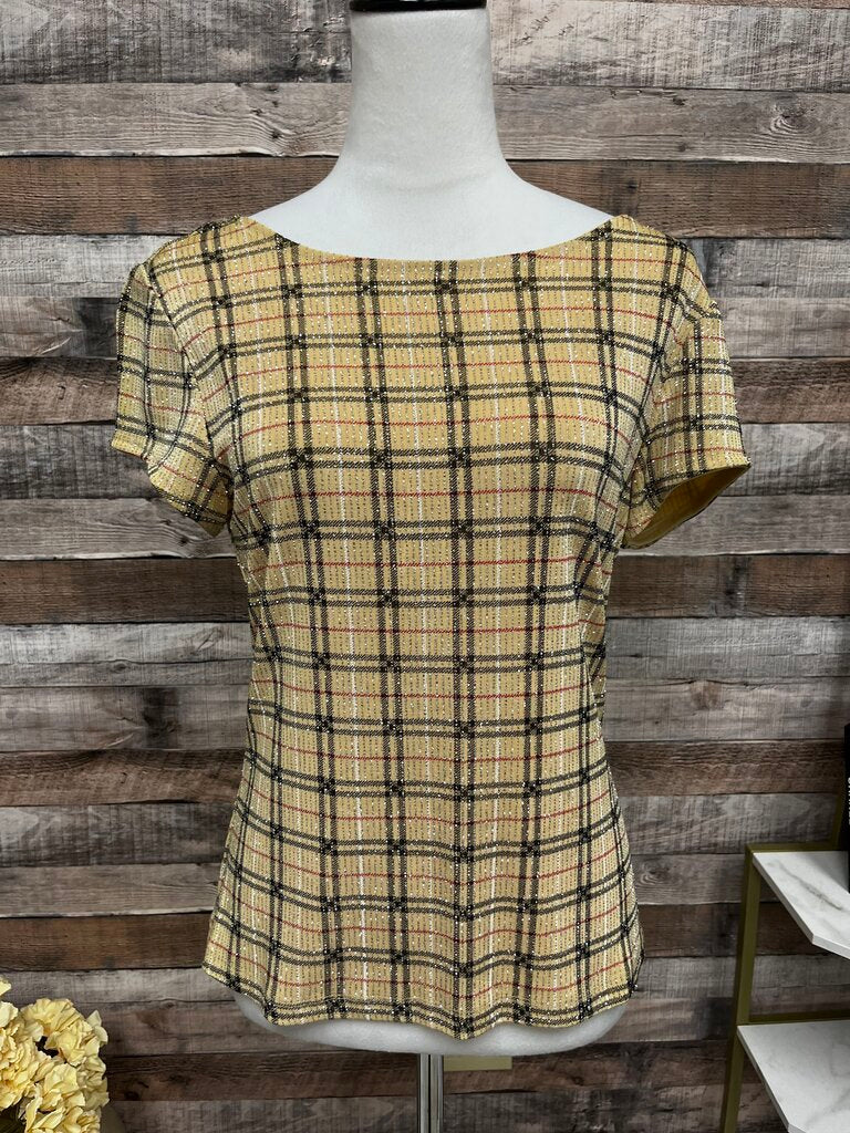 John Roberts Plaid Sparkle Short Sleeve Blouse