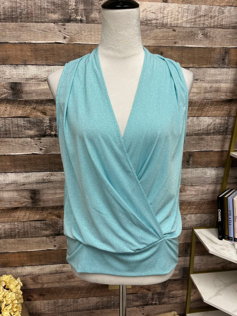 Boston Proper Baby Blue Sparkle Wrap Tank