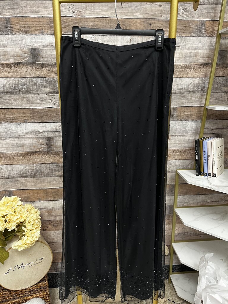 Ann Taylor Black Mesh Overlay & Rhinestone Pants