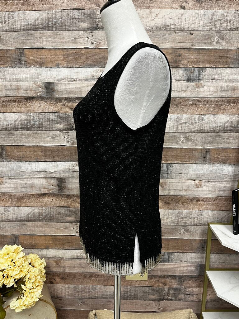 MSK Black Beaded & Fringe Tank