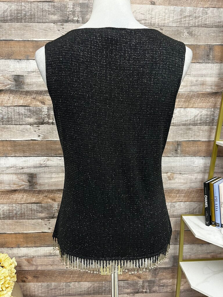 MSK Black Beaded & Fringe Tank