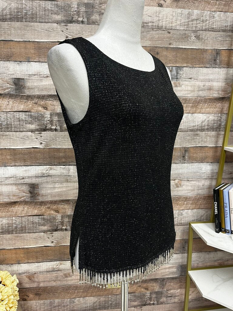 MSK Black Beaded & Fringe Tank
