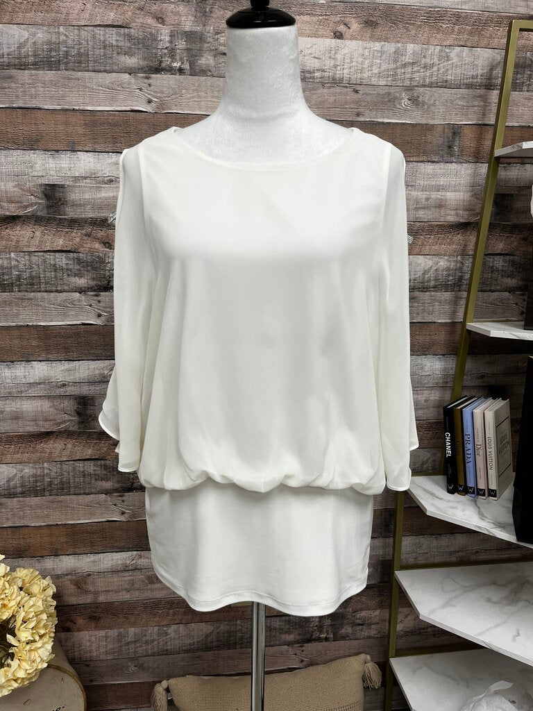 Prelude White Chiffon Cold Shoulder Blouse