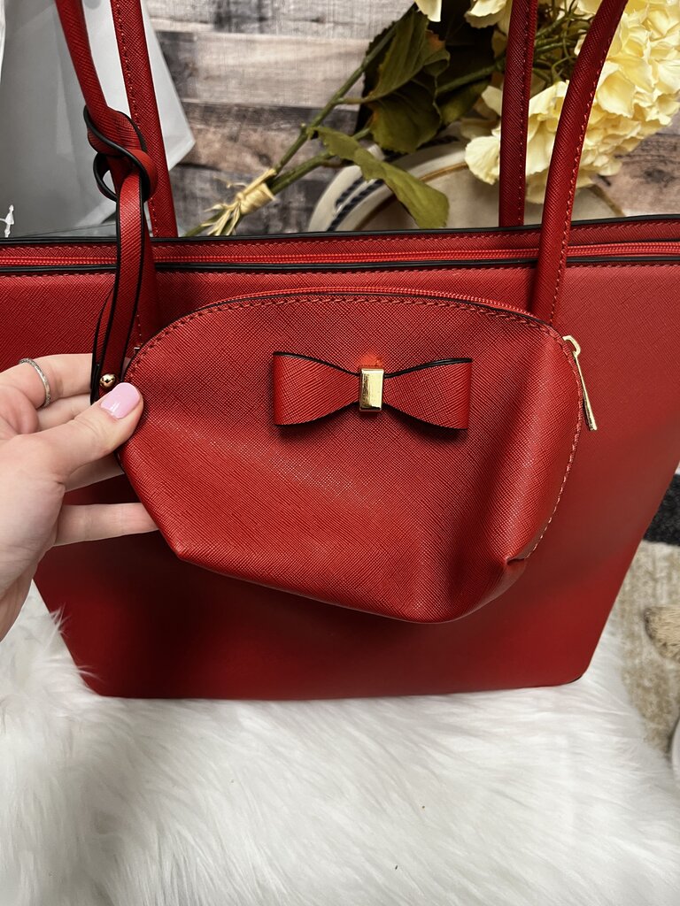 No Brand Red Large Tote & Matching Change Purse