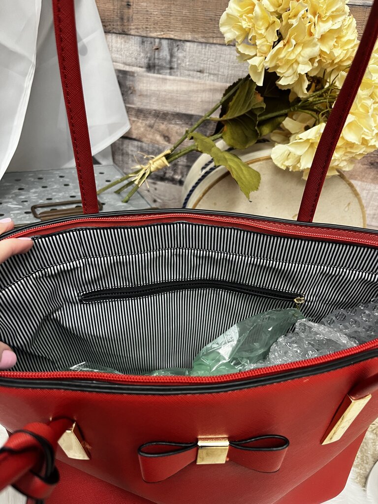 No Brand Red Large Tote & Matching Change Purse