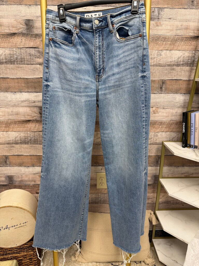Daze High Rise Wide Leg Distressed Ankle Denim Jeans