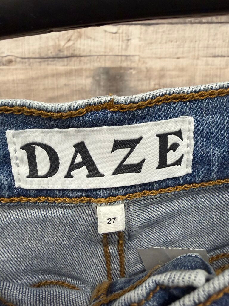 Daze High Rise Wide Leg Distressed Ankle Denim Jeans