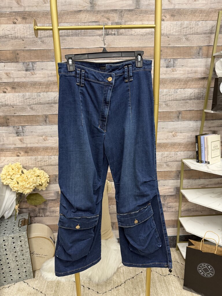 Lurdes Bergada Dark Wash Wide-Leg Cargo Jeans