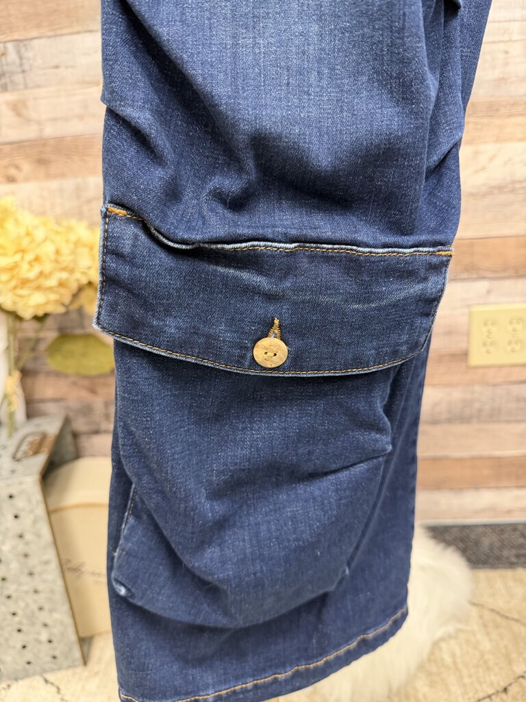 Lurdes Bergada Dark Wash Wide-Leg Cargo Jeans