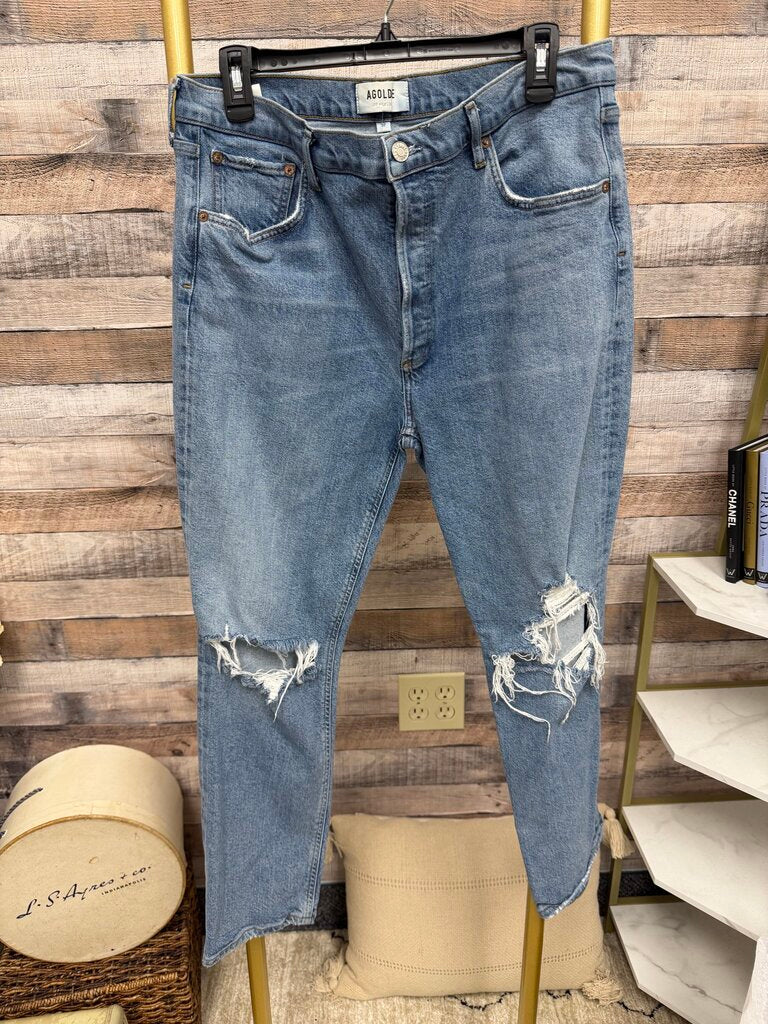 AGOLDE Light Wash Straight Leg Distressed Jeans