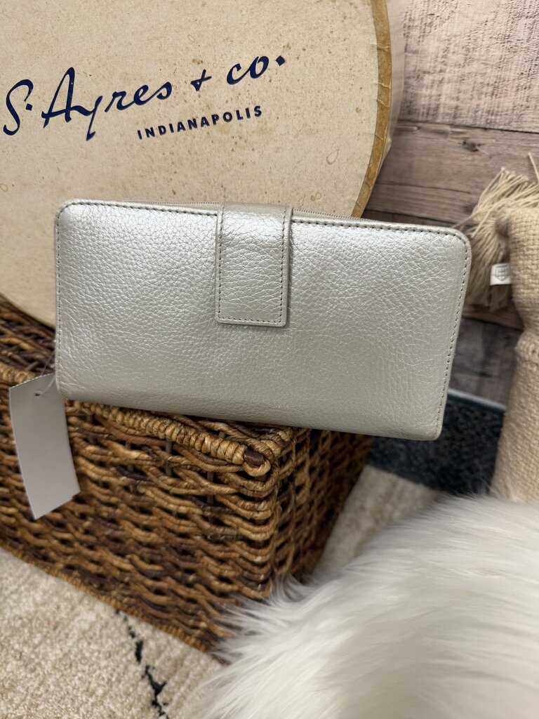 Genuine Leather Silver Metallic Clutch Wallet