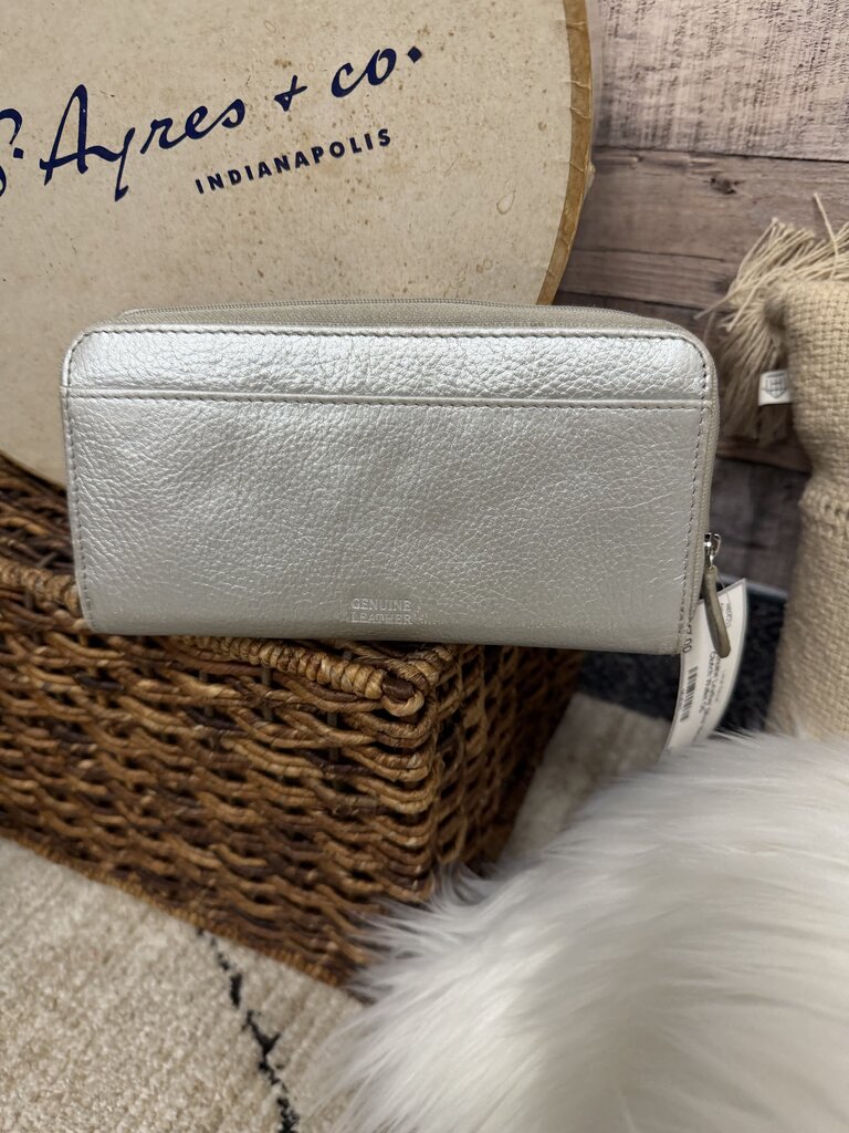 Genuine Leather Silver Metallic Clutch Wallet