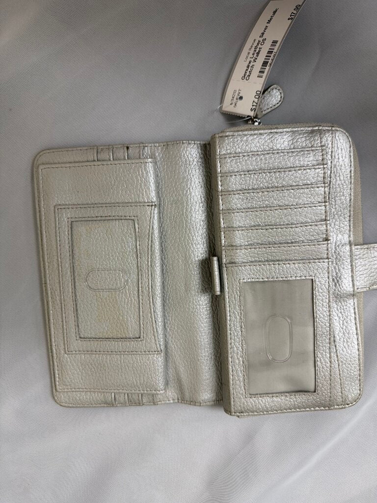 Genuine Leather Silver Metallic Clutch Wallet