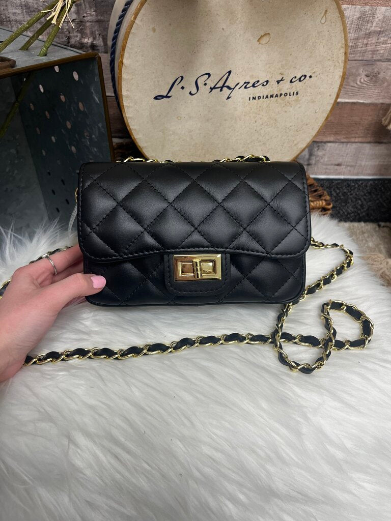 Persaman New York Black Leather Quilted Crossbody