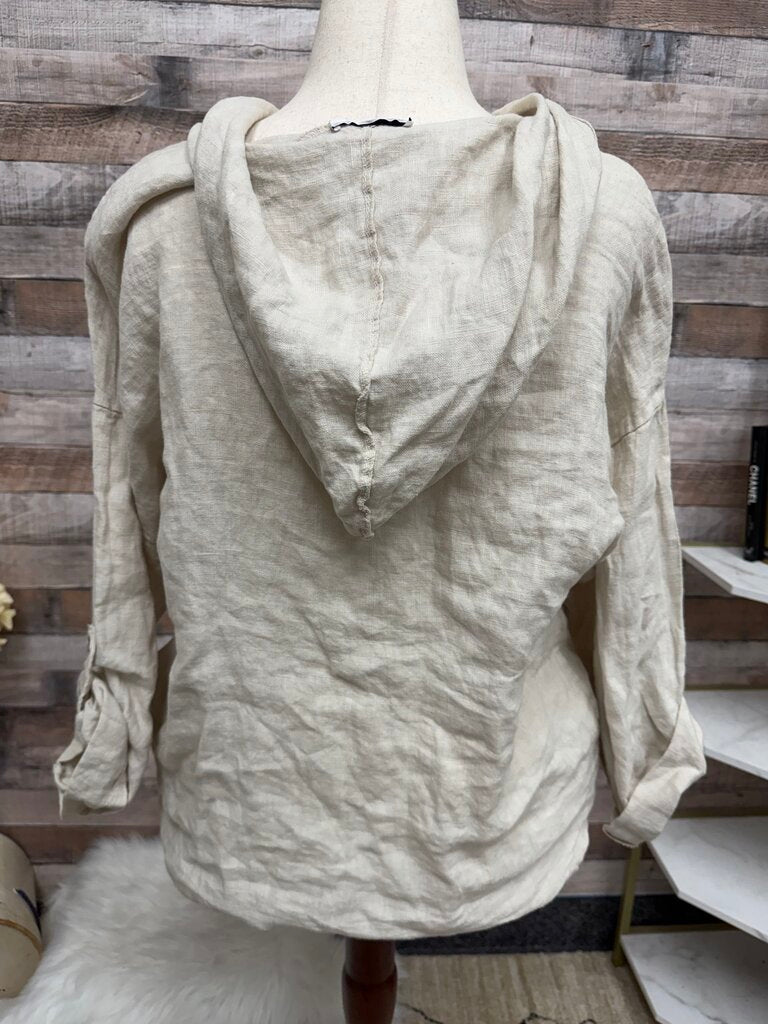 Linen Sequin & Rhinestone Embellished Zip-up Hoodie No Brand Cream NS/Med women SWEATSHIRTS/HOODIES