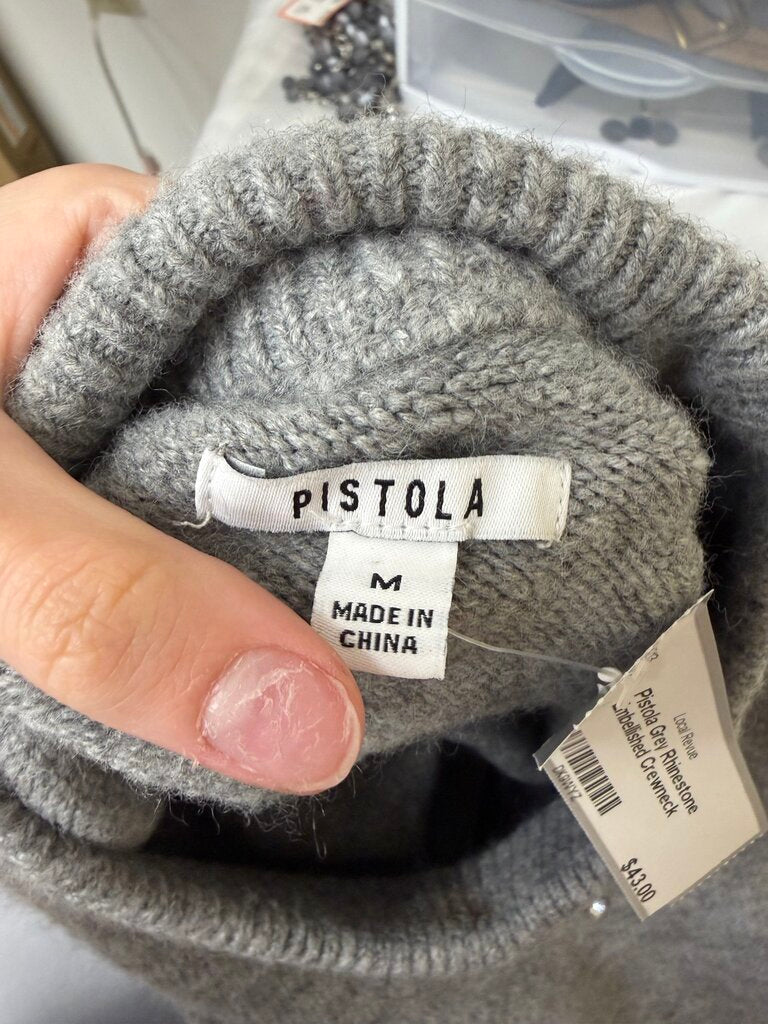 Pistola Grey Rhinestone Embellished Crewneck Sweater Pistola Grey M women SWEATERS