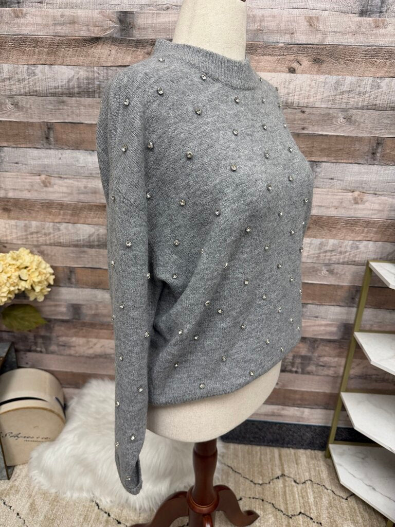 Pistola Grey Rhinestone Embellished Crewneck Sweater