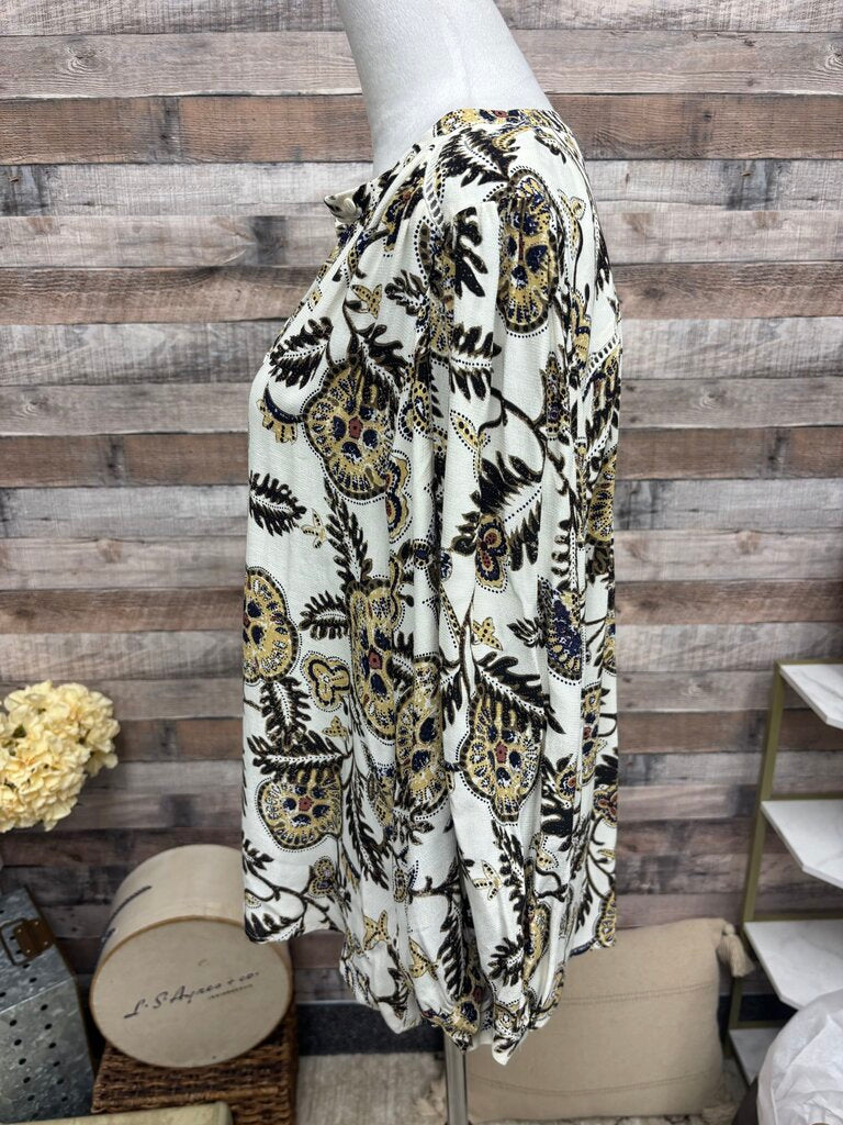 ba&sh Cream & Paisley Print Buttoned Blouse