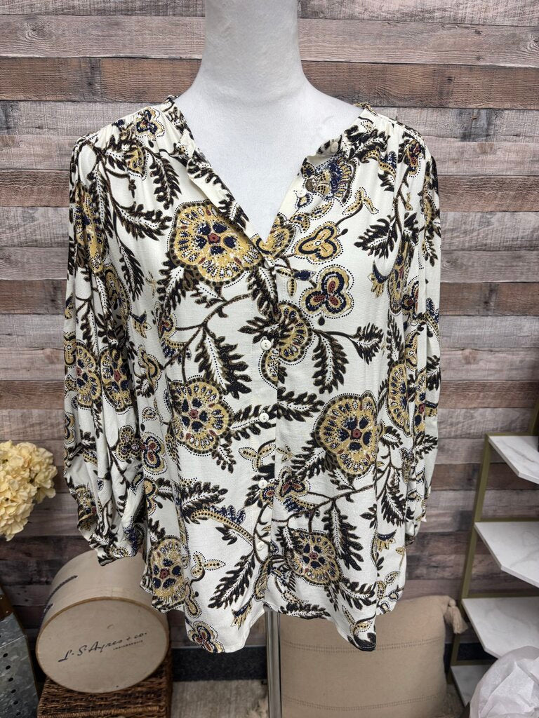 ba&sh Cream & Paisley Print Buttoned Blouse