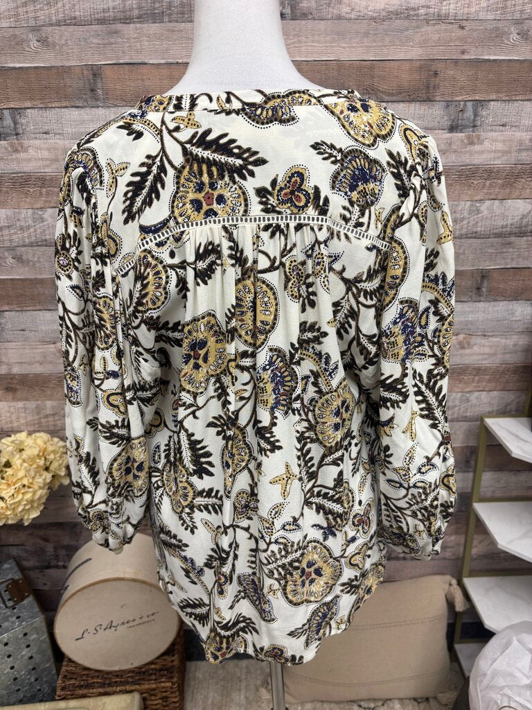 ba&sh Cream & Paisley Print Buttoned Blouse
