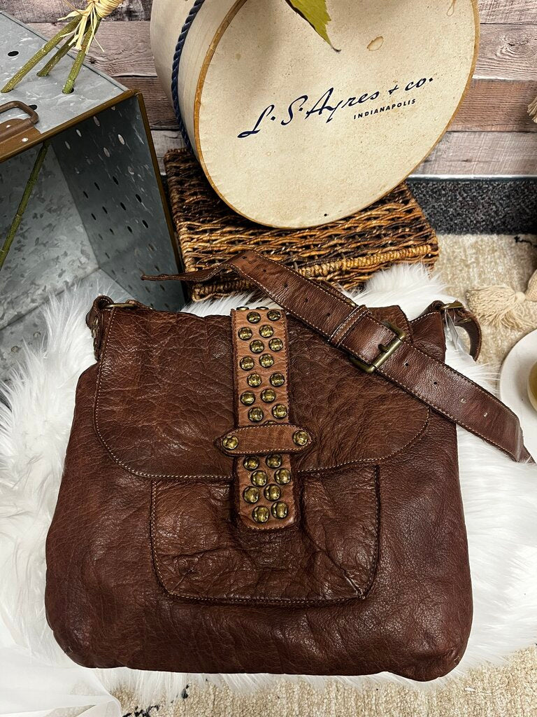 Civico93 Brown Leather Studded Crossbody