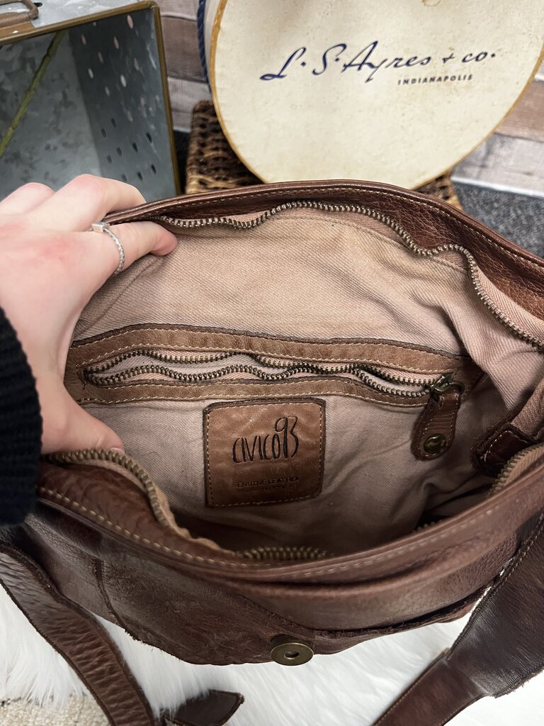 Civico93 Brown Leather Studded Crossbody