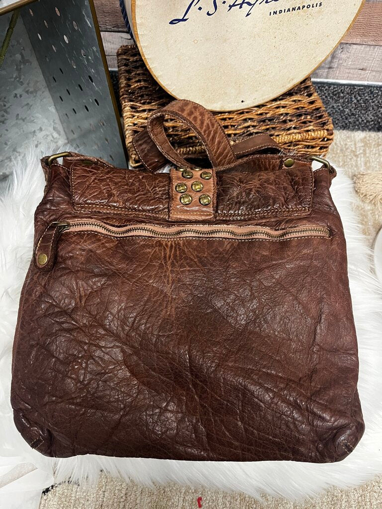 Civico93 Brown Leather Studded Crossbody