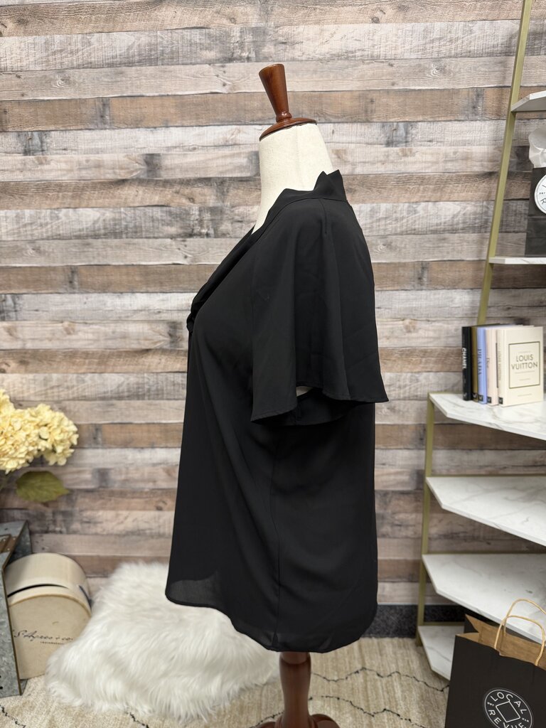 Pleione Black Sheer Tie-Front V-Neck Blouse