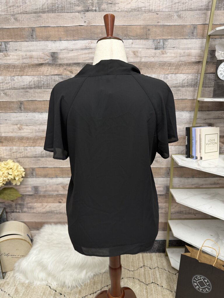 Pleione Black Sheer Tie-Front V-Neck Blouse