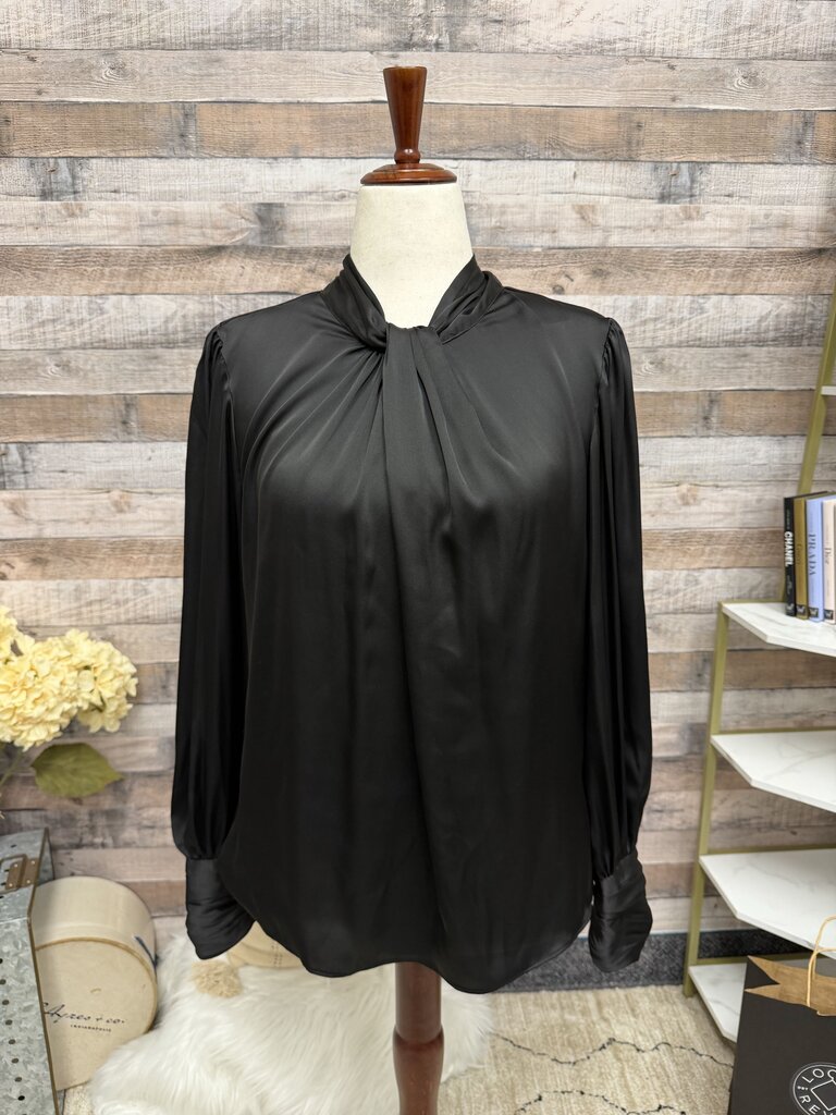 White House Black Market Black Long-Sleeve Silk Blouse