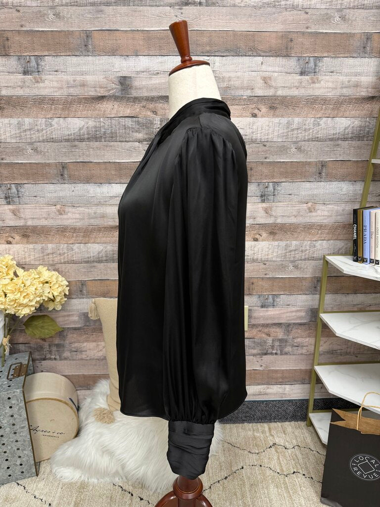 White House Black Market Black Long-Sleeve Silk Blouse