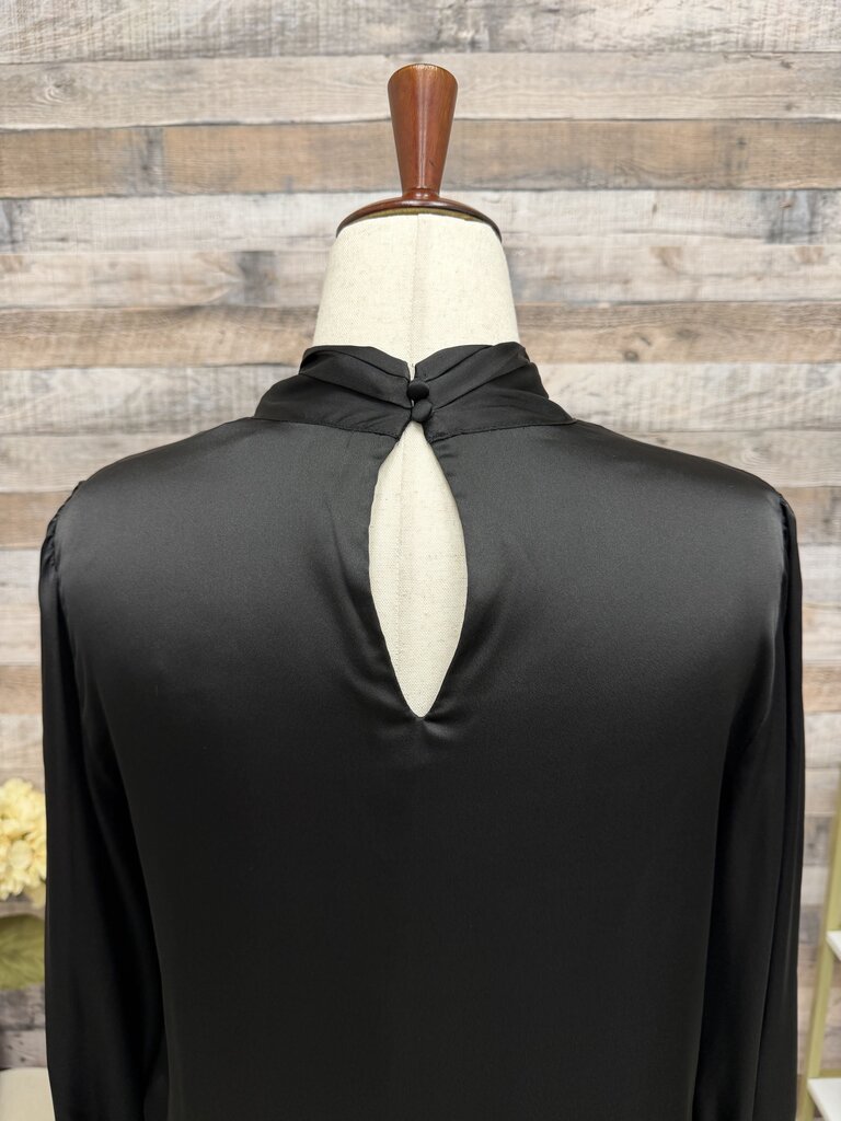 White House Black Market Black Long-Sleeve Silk Blouse