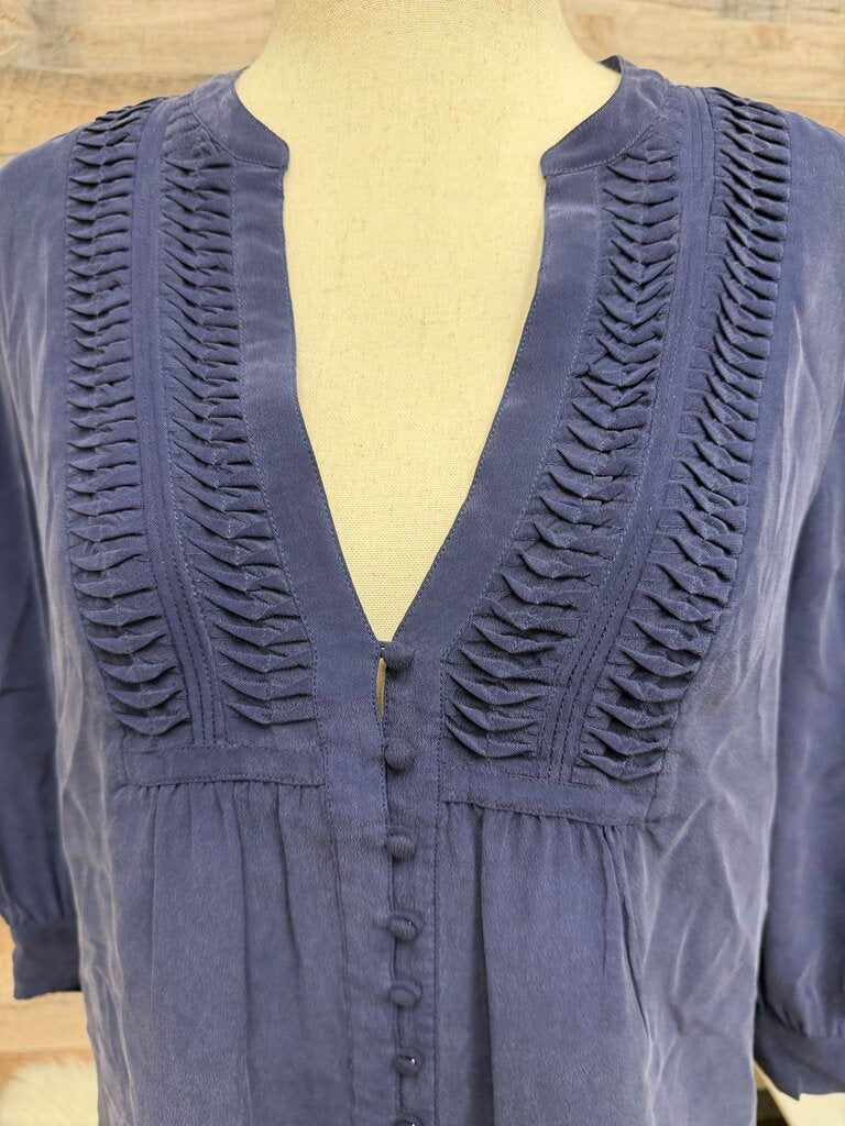 Joie Navy Blue Quarter-Sleeve V-Neck Button Blouse Joie Navy Blue M women BLOUSES
