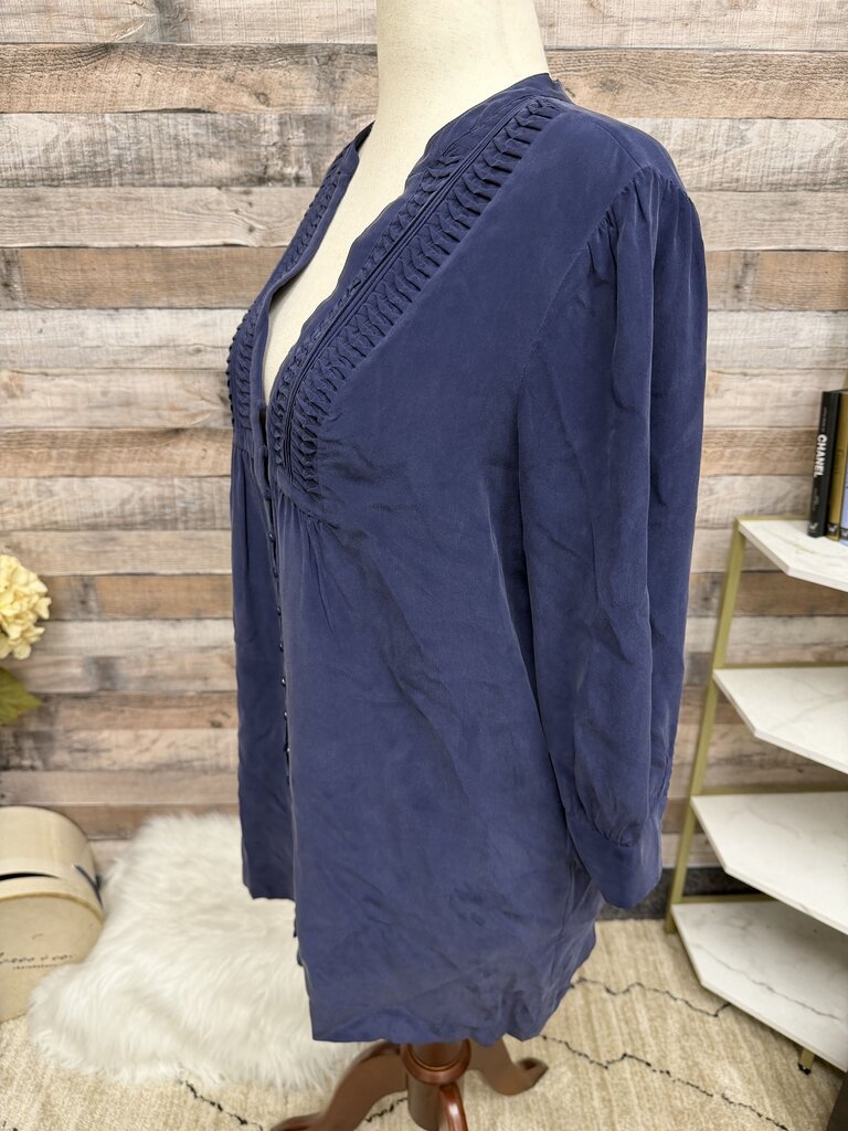 Joie Navy Blue Quarter-Sleeve V-Neck Button Blouse Joie Navy Blue M women BLOUSES