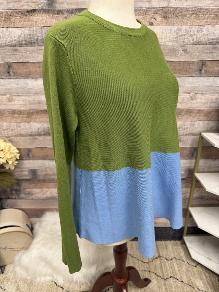Compania Fantastica Blue & Green Colorblock Long-Sleeve Ribbed Knit Sweater