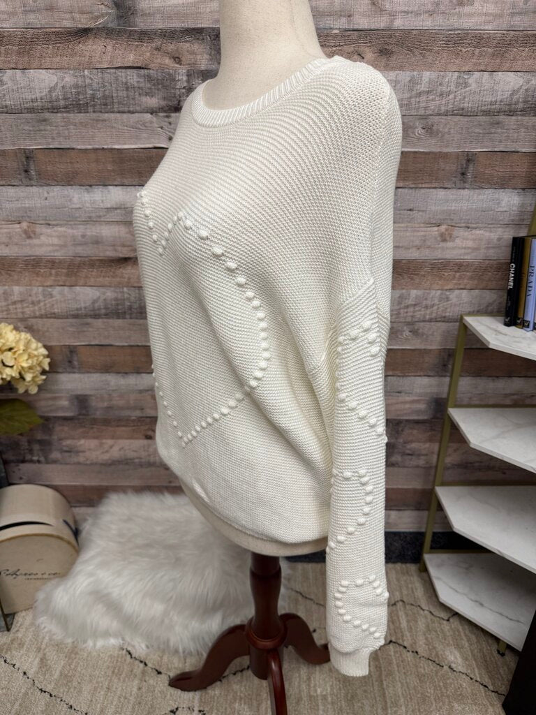 Jessica Simpson White Heart Motif Crewneck Sweater