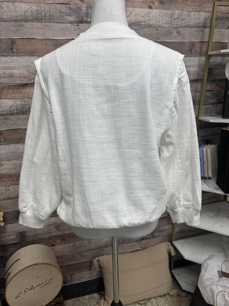 Bobi White Textured Bomber Jacket