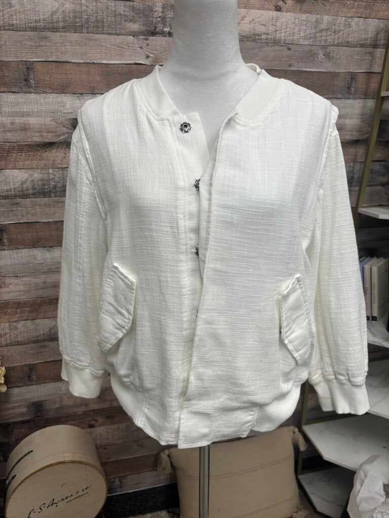 Bobi White Textured Bomber Jacket