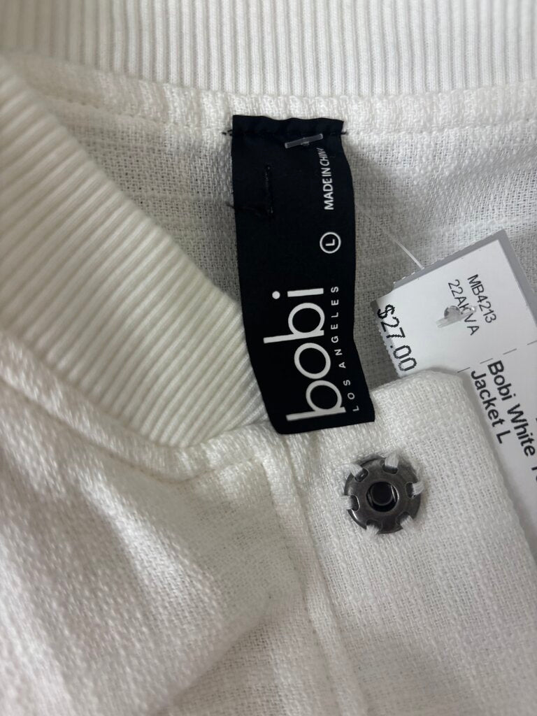 Bobi White Textured Bomber Jacket