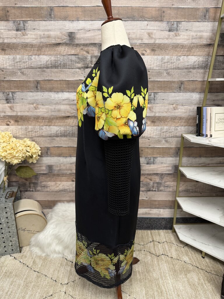 For Her NYC Black Floral Mesh Sleeve Dress