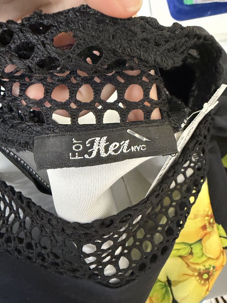 For Her NYC Black Floral Mesh Sleeve Dress