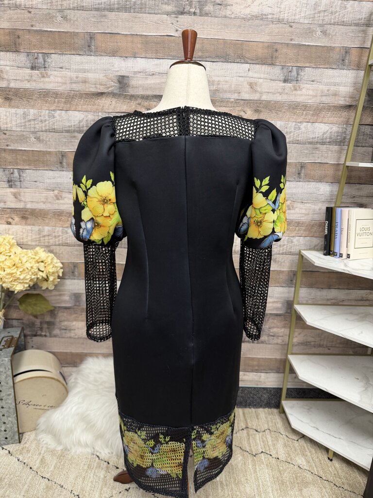 For Her NYC Black Floral Mesh Sleeve Dress