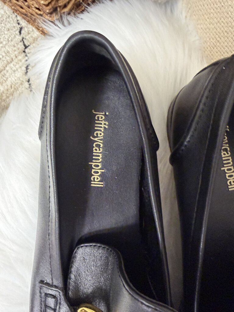 Jeffery Campbell Black Leather Loafers w/ Gold Hardware