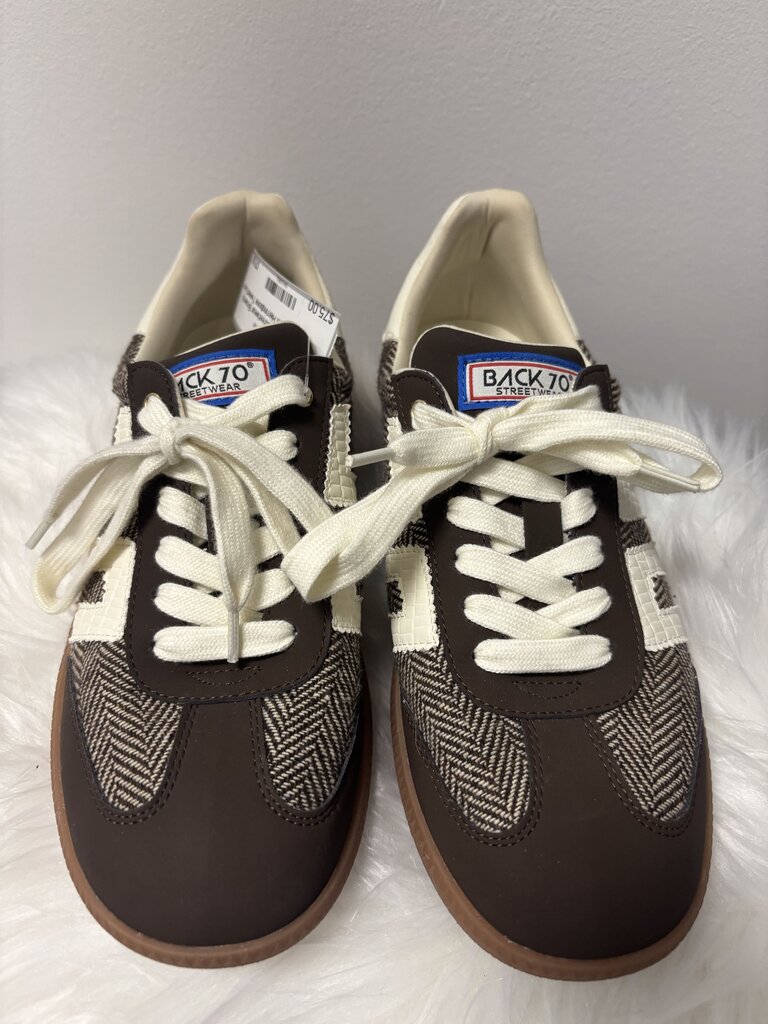 Back 70 Streetwear Brown & Cream Herringbone Tweed Lace Up Sneakers