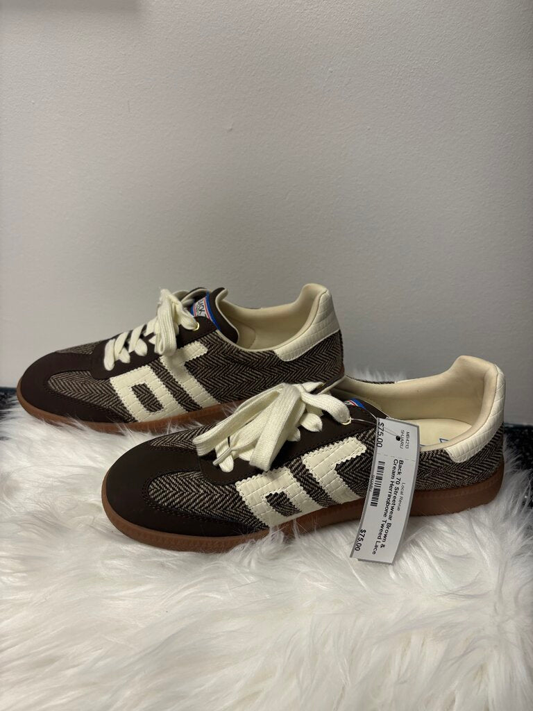 Back 70 Streetwear Brown & Cream Herringbone Tweed Lace Up Sneakers